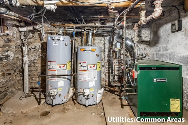 utilities featuring gas water heater and a heating unit