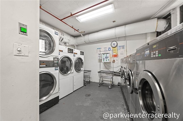 shared laundry with independent washer and dryer and stacked washer / dryer