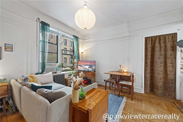 living area with radiator