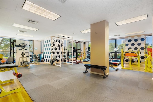 workout area featuring expansive windows