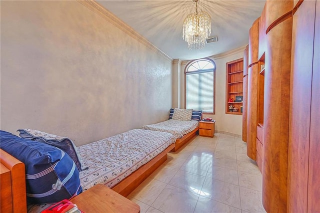 1401 74th St, Brooklyn, NY 11228 - bedroom featuring a chandelier, ornamental molding, and light tile patterned floors