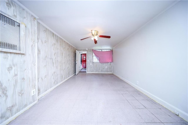 2327 E 16th St, Brooklyn, NY 11229 - empty room with a ceiling fan, tile patterned floors, baseboards, and crown molding