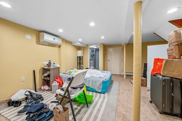 1440 81st St, Brooklyn, NY 11228 - finished below grade area featuring an AC wall unit, recessed lighting, and light carpet