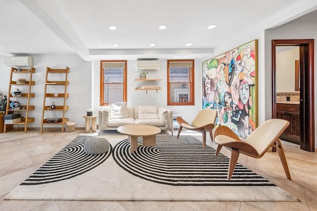 1440 81st St, Brooklyn, NY 11228 - sitting room featuring an AC wall unit, a wall mounted air conditioner, recessed lighting, and light tile patterned flooring
