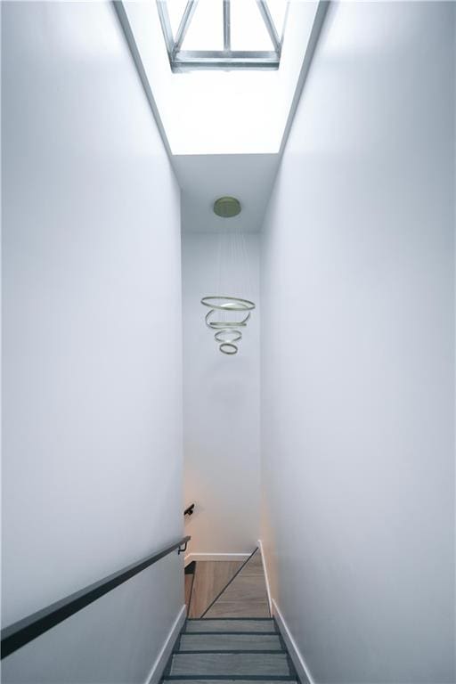 1238 77th St, Brooklyn, NY 11228 - staircase featuring a skylight and wood finished floors