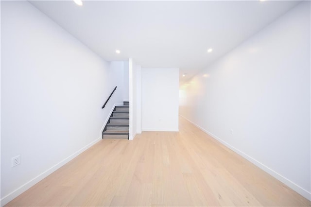 1238 77th St, Brooklyn, NY 11228 - basement with light wood-style flooring, recessed lighting, and stairway