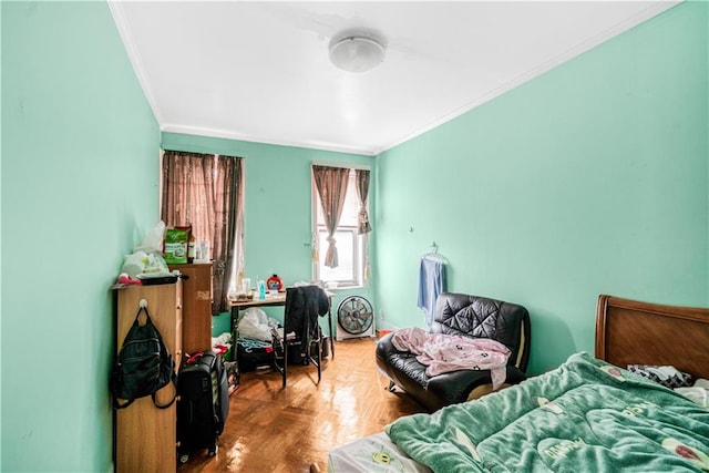 bedroom with crown molding