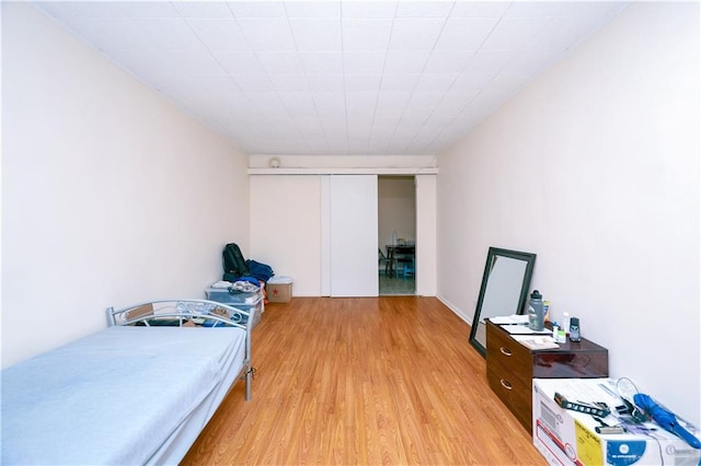 bedroom featuring light wood-type flooring and a closet