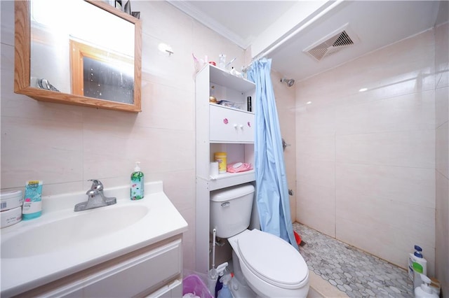 1214 74th St, Brooklyn, NY 11228 - bathroom featuring toilet, a tile shower, vanity, and crown molding