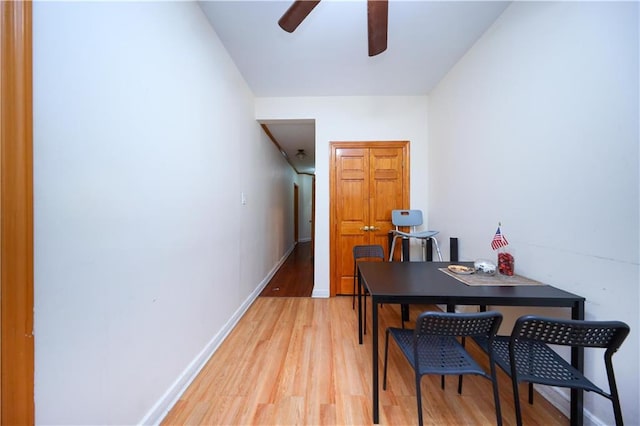 1214 74th St, Brooklyn, NY 11228 - office with a ceiling fan, light wood finished floors, and baseboards