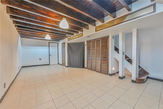 1155 Shore Pkwy, Brooklyn, NY 11214 - below grade area with light tile patterned flooring and stairs
