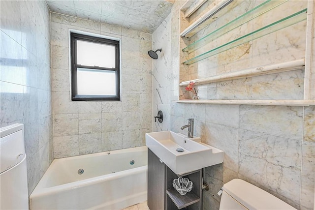 1155 Shore Pkwy, Brooklyn, NY 11214 - bathroom featuring tub / shower combination, vanity, and tile walls