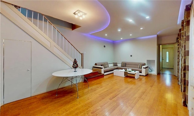 2291 E 21st St, Brooklyn, NY 11229 - living area with stairway, wood-type flooring, and recessed lighting