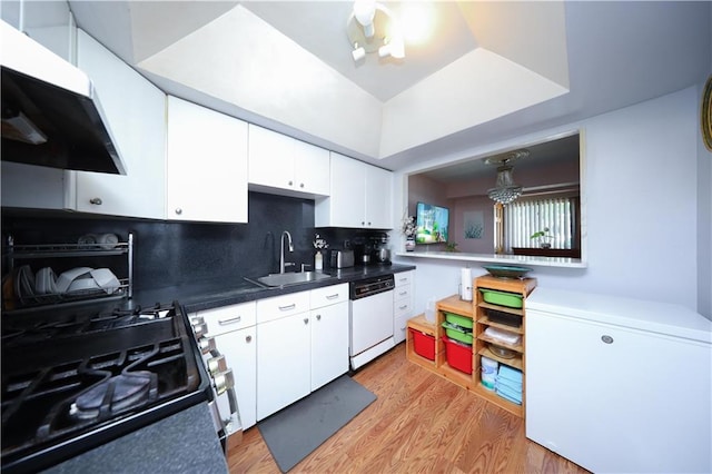 97 Debbie St Unit 97, Staten Island, NY 10314 - kitchen featuring a sink, white dishwasher, exhaust hood, refrigerator, and white cabinetry
