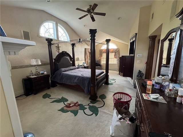 bedroom featuring lofted ceiling and carpet flooring