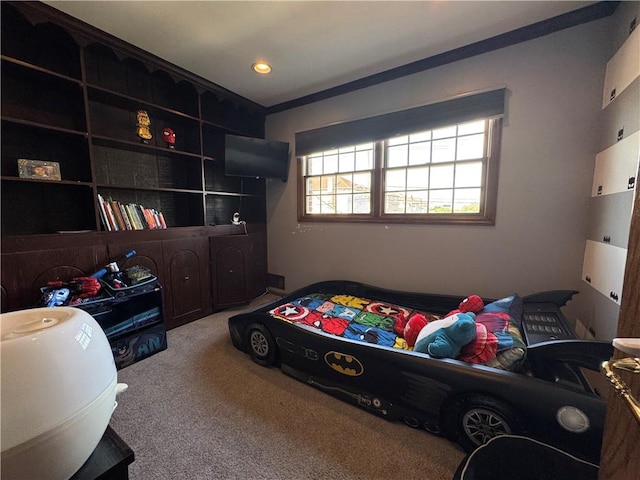 bedroom with carpet and recessed lighting