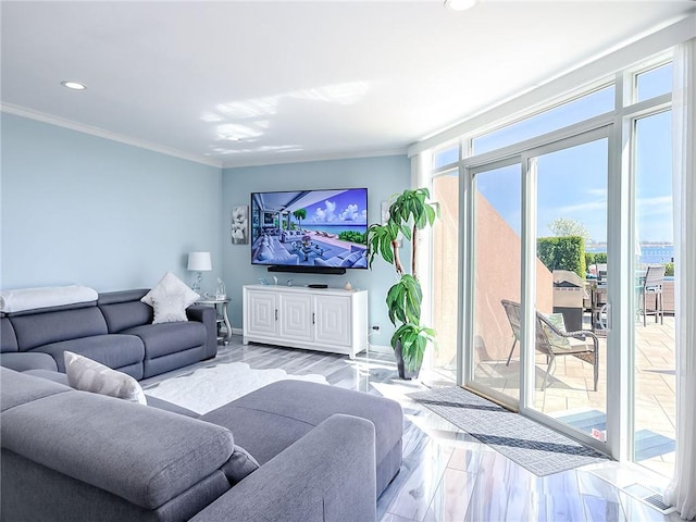 139 Tennyson Dr, Staten Island, NY 10308 - living room with crown molding, baseboards, recessed lighting, and wood finished floors