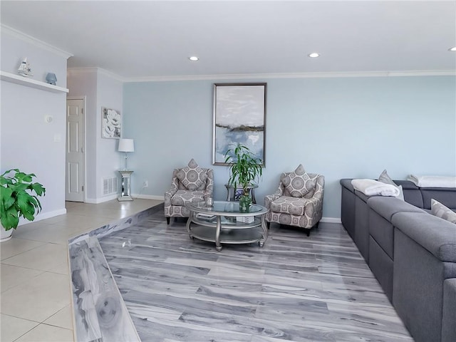 139 Tennyson Dr, Staten Island, NY 10308 - living area featuring crown molding, recessed lighting, light tile patterned flooring, and baseboards