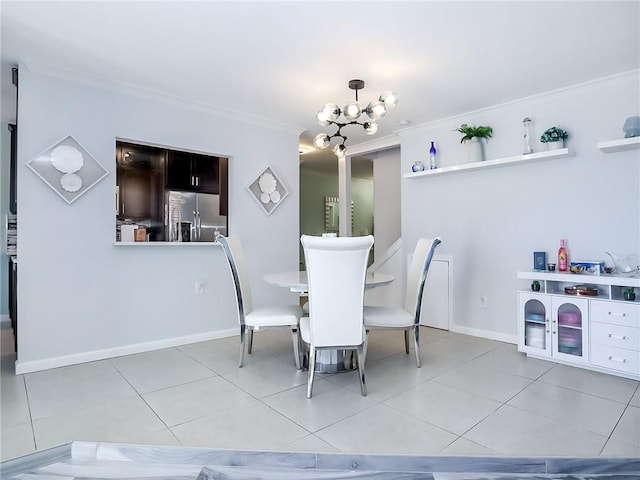 139 Tennyson Dr, Staten Island, NY 10308 - dining space with crown molding, a chandelier, light tile patterned flooring, and baseboards