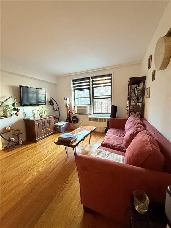 9511 Shore Rd Unit 617, Brooklyn, NY 11209 - living room with wood finished floors and radiator heating unit