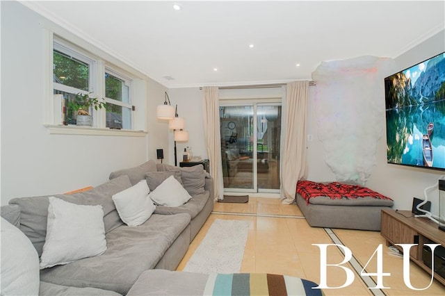2544 E 64th St, Brooklyn, NY 11234 - tiled living area with crown molding and recessed lighting