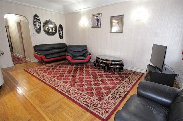 119 Langham St, Brooklyn, NY 11235 - living area with arched walkways and parquet floors