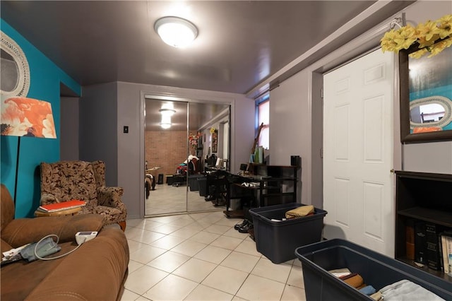 432 Neckar Ave, Staten Island, NY 10304 - living area with light tile patterned floors and brick wall