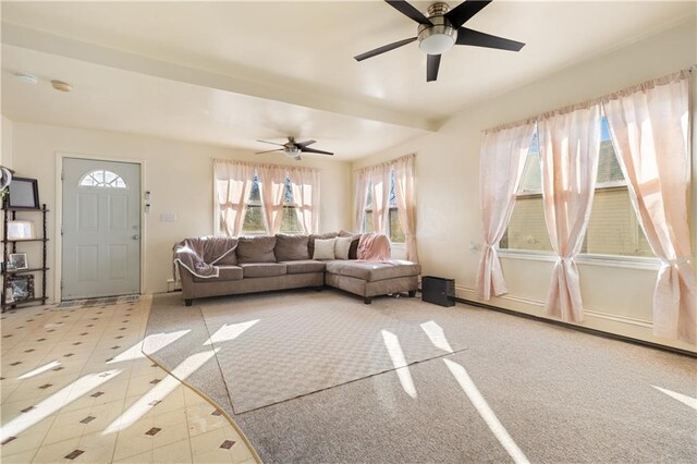 432 Neckar Ave, Staten Island, NY 10304 - living room with a ceiling fan, a baseboard radiator, and baseboards