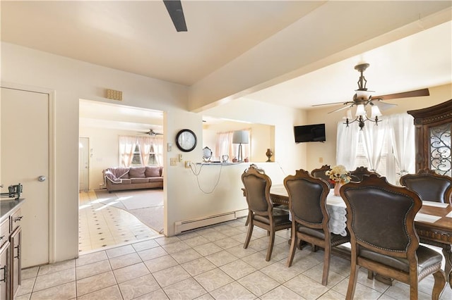432 Neckar Ave, Staten Island, NY 10304 - dining room featuring a ceiling fan, a baseboard heating unit, and light tile patterned floors