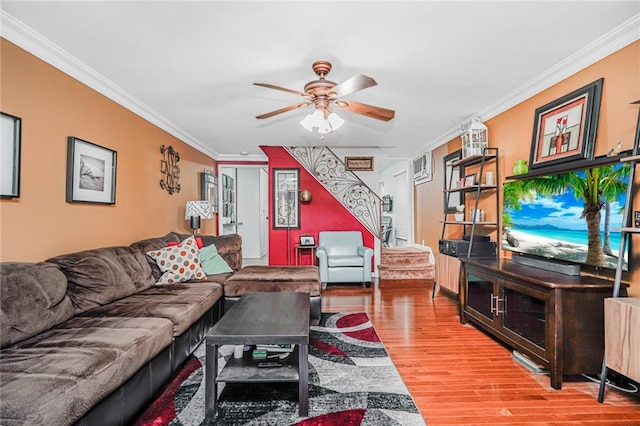1929 E 36th St, Brooklyn, NY 11234 - living room featuring wood finished floors, a ceiling fan, and crown molding