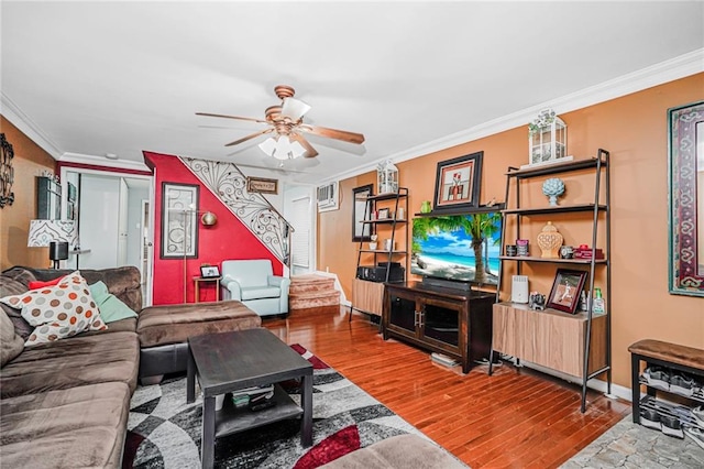 1929 E 36th St, Brooklyn, NY 11234 - living area featuring ceiling fan, crown molding, wood finished floors, and baseboards