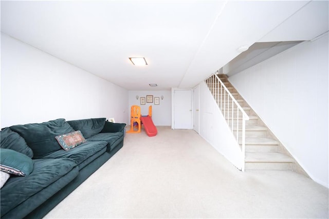 223 Abingdon Ave, Staten Island, NY 10308 - carpeted living room featuring stairway