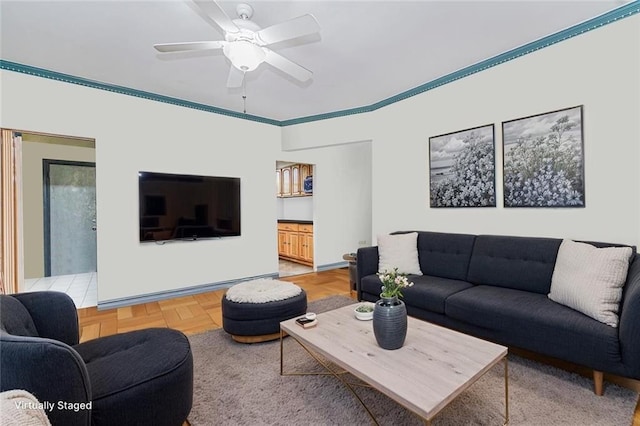 1922 E 16th St, Brooklyn, NY 11229 - living area with a ceiling fan and ornamental molding