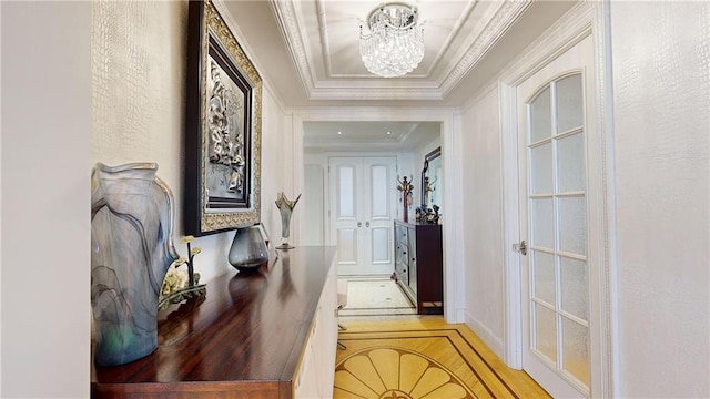 1311 Brightwater Ave Unit 8De, Brooklyn, NY 11235 - hallway featuring a chandelier and crown molding