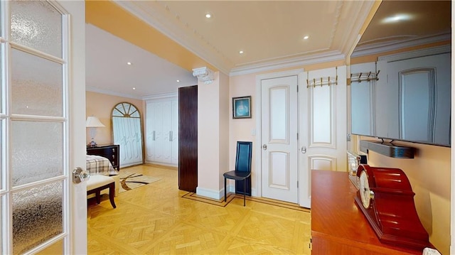 1311 Brightwater Ave Unit 8De, Brooklyn, NY 11235 - hallway featuring baseboards, ornamental molding, and recessed lighting