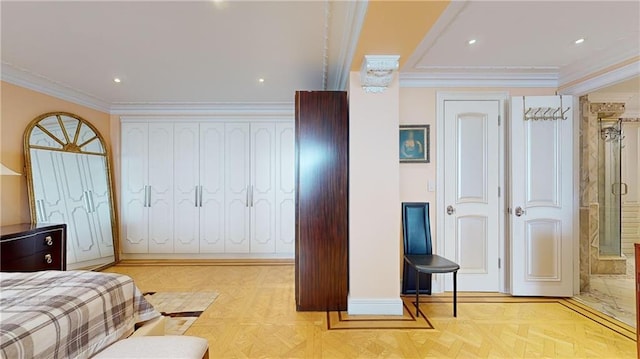1311 Brightwater Ave Unit 8De, Brooklyn, NY 11235 - bedroom featuring crown molding, baseboards, and recessed lighting