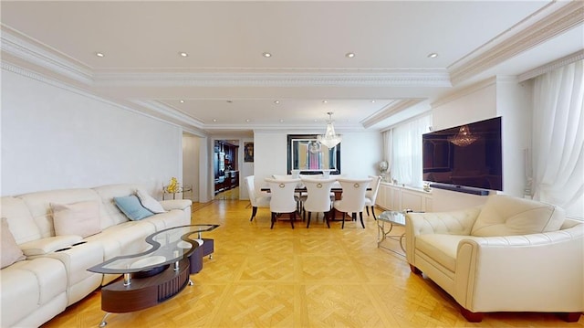 1311 Brightwater Ave Unit 8De, Brooklyn, NY 11235 - living area featuring crown molding and a chandelier