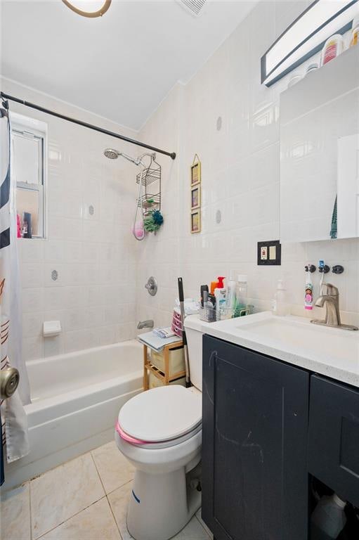 1436 78th St, Brooklyn, NY 11228 - bathroom with vanity, shower / bath combo with shower curtain, toilet, and tile patterned floors