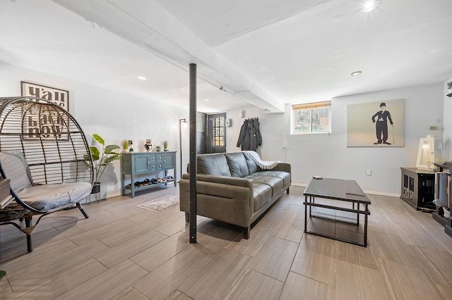 1436 78th St, Brooklyn, NY 11228 - living room with wood finished floors, baseboards, and recessed lighting