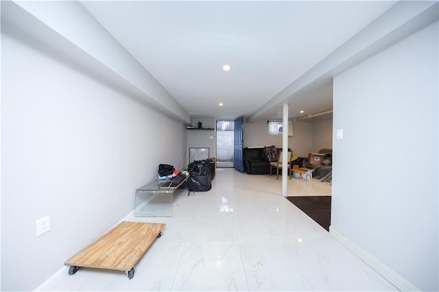 2123 71st St, Brooklyn, NY 11204 - hallway with marble finish flooring, baseboards, and recessed lighting