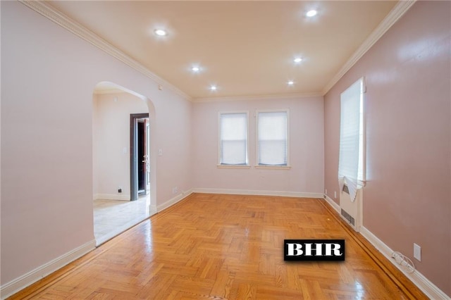 4060 Ocean Ave, Brooklyn, NY 11235 - spare room with arched walkways, ornamental molding, and recessed lighting