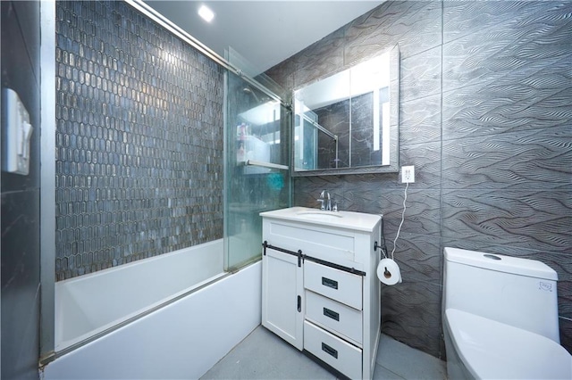 4 Lake Ave, Brooklyn, NY 11235 - bathroom featuring vanity, bath / shower combo with glass door, and wallpapered walls