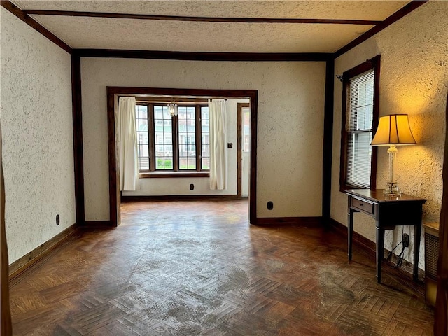 974 77th St, Brooklyn, NY 11228 - spare room featuring a textured wall, a textured ceiling, crown molding, and baseboards
