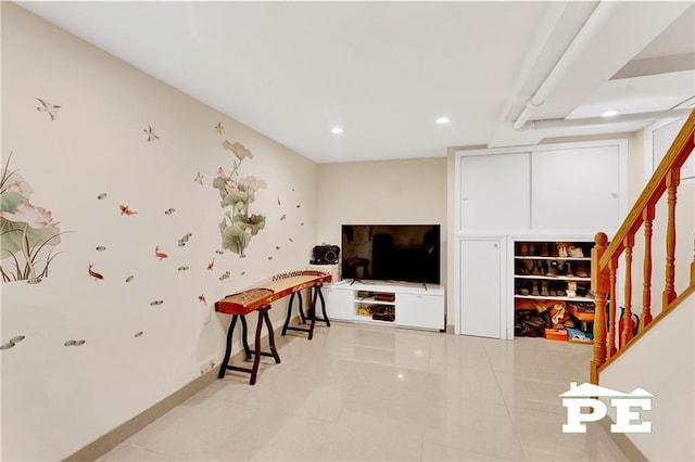 2077 Hendrickson St, Brooklyn, NY 11234 - sitting room featuring recessed lighting, stairs, and baseboards