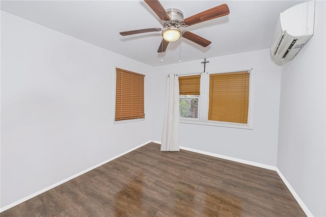 47 Center Pl, Staten Island, NY 10306 - unfurnished room featuring a wall mounted air conditioner, wood finished floors, baseboards, and ceiling fan