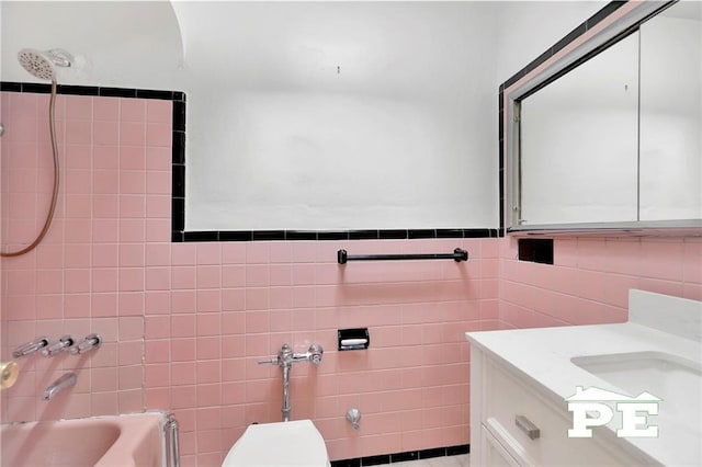 5709 Fillmore Ave, Brooklyn, NY 11234 - full bathroom featuring shower / bathtub combination, vanity, tile walls, and toilet