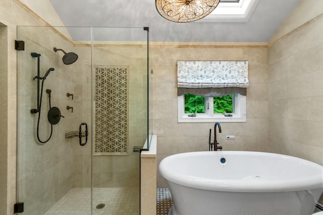 476 Hargold Ave, Staten Island, NY 10309 - bathroom with a freestanding tub, a stall shower, and lofted ceiling