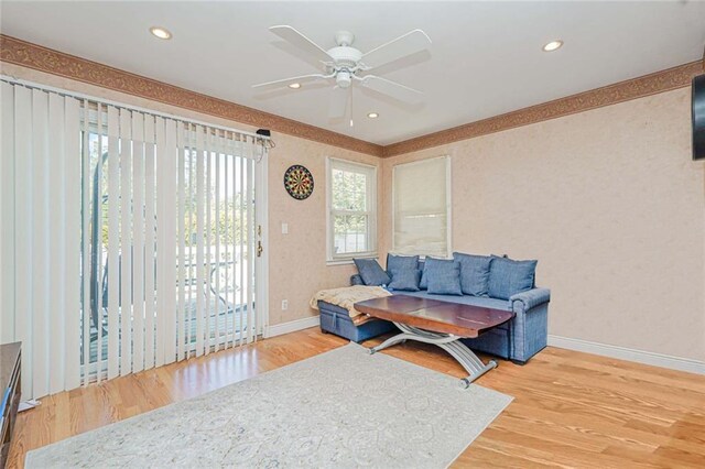 39 Morton St, Staten Island, NY 10306 - living area with wood finished floors, ceiling fan, baseboards, and recessed lighting