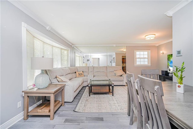 39 Morton St, Staten Island, NY 10306 - living room featuring ornamental molding, light wood finished floors, and baseboards