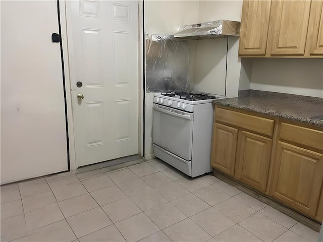 2125 E 9th St, Brooklyn, NY 11223 - kitchen featuring gas range gas stove, under cabinet range hood, dark countertops, and light tile patterned floors